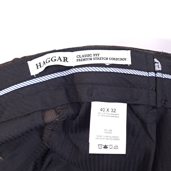 Haggar Mens Stretch Corduroy Pants Classic Fit Comfort Waist Brown Stretch 40x32 - Picture 7 of 8